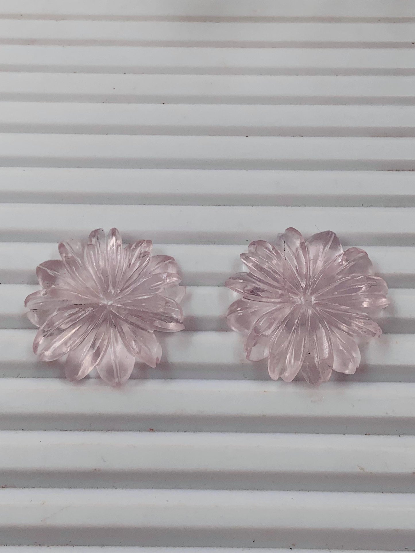 1 Pair Natural Rose Quartz Hand Carved Flower Shape Briolette Beads, Carved Flower shape jewelry making Pair Gemstone Size -24x24X4mm
