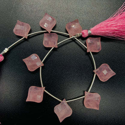 10 Pieces Natural Rose Quartz Carved Fancy Cut Shape Gemstone Briolette Side Drill Beads Line | Faceted Gemstone Beads. BBI1016