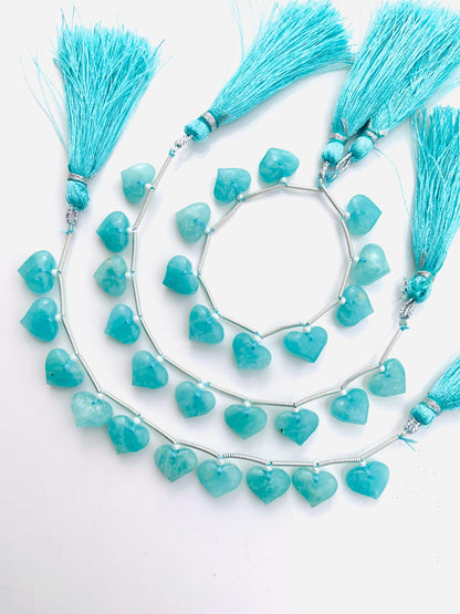 10 Pcs Natural Amazonite smooth heart shape face drill gemstone Fancy shape Briolette gemstone bead for jewelry Size 8x10x5 gift for her