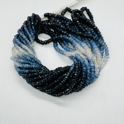 AAA Shaded Blue Sapphire Faceted Rondelle Beads | 3–4mm | 16″ Strand