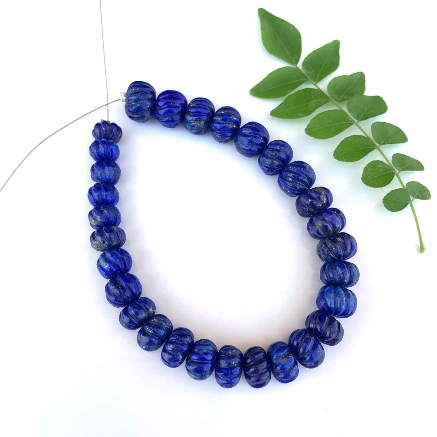 Lapis Lazuli Carved Melon Rondelle Beads – Gemstone Briolette 8mm-12mm