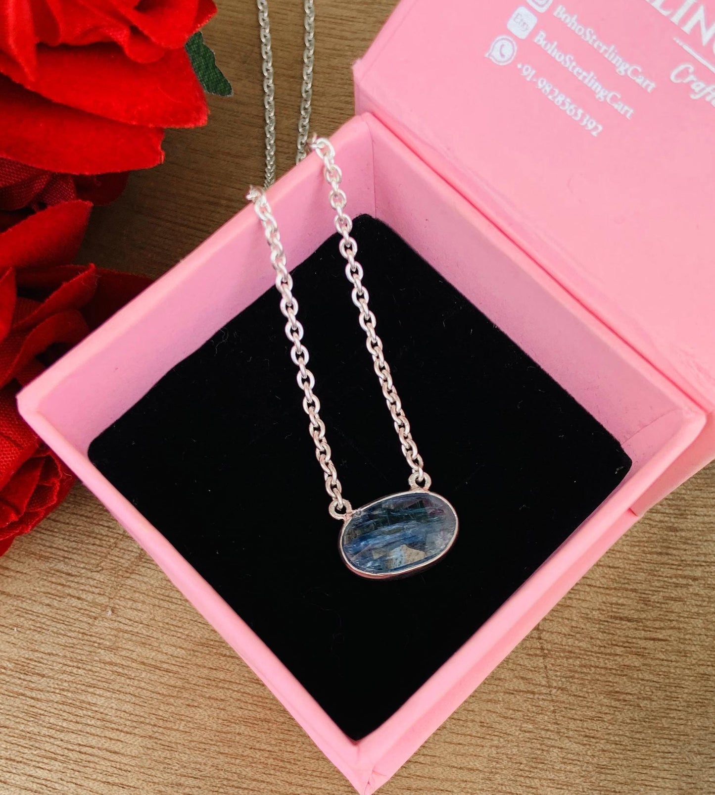 Blue Kyanite Rosecut Necklace – Minimalist Silver & Gold Pendant, Gift for Her