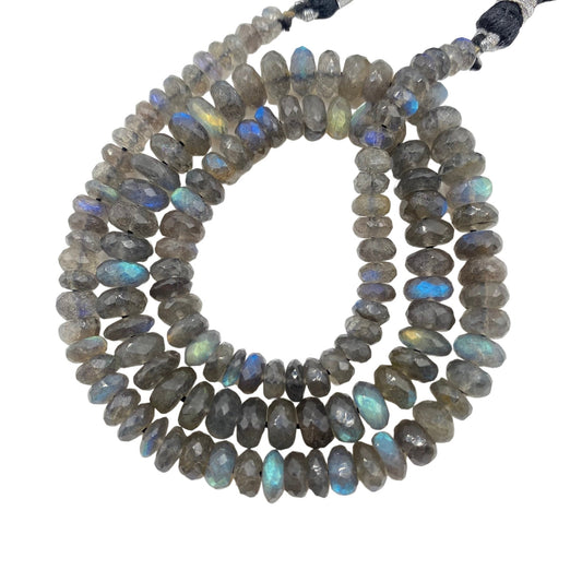 Natural Labradorite Rondelle Beads – AAA Blue Flash Faceted Gemstone 16 Inch for Jewelry Making