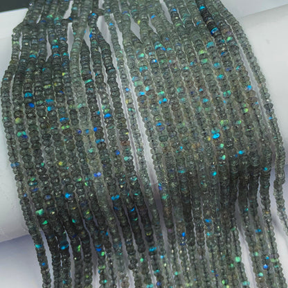 Natural Labradorite Rondelle Beads - Faceted Blue Flash Gemstone Jewelry Making Strand 13"