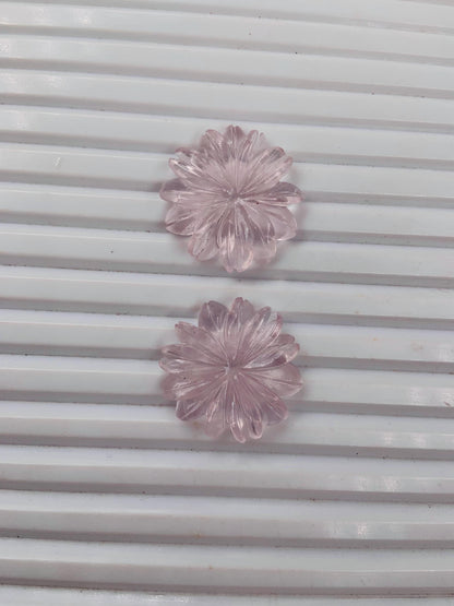 1 Pair Natural Rose Quartz Hand Carved Flower Shape Briolette Beads, Carved Flower shape jewelry making Pair Gemstone Size -24x24X4mm