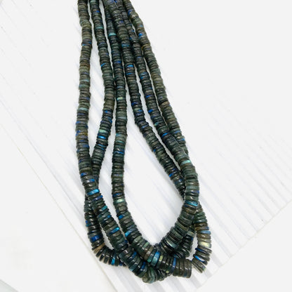 Natural Labradorite Heishi Tyre Beads – Smooth Blue Flash Gemstone 16 Inch