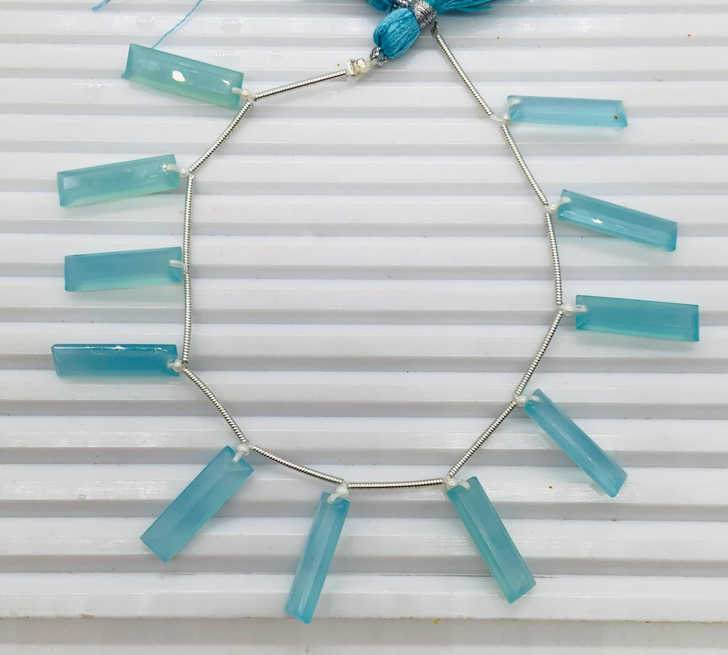 10 Pieces Natural Aqua Chalcedony Baguette Step cut Faceted Gemstone beads Size 20X6X4mm Gift for her and Jewelry making BBI1129