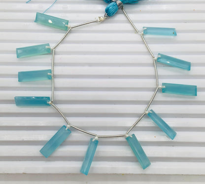 10 Pieces Natural Aqua Chalcedony Baguette Step cut Faceted Gemstone beads Size 20X6X4mm Gift for her and Jewelry making BBI1129