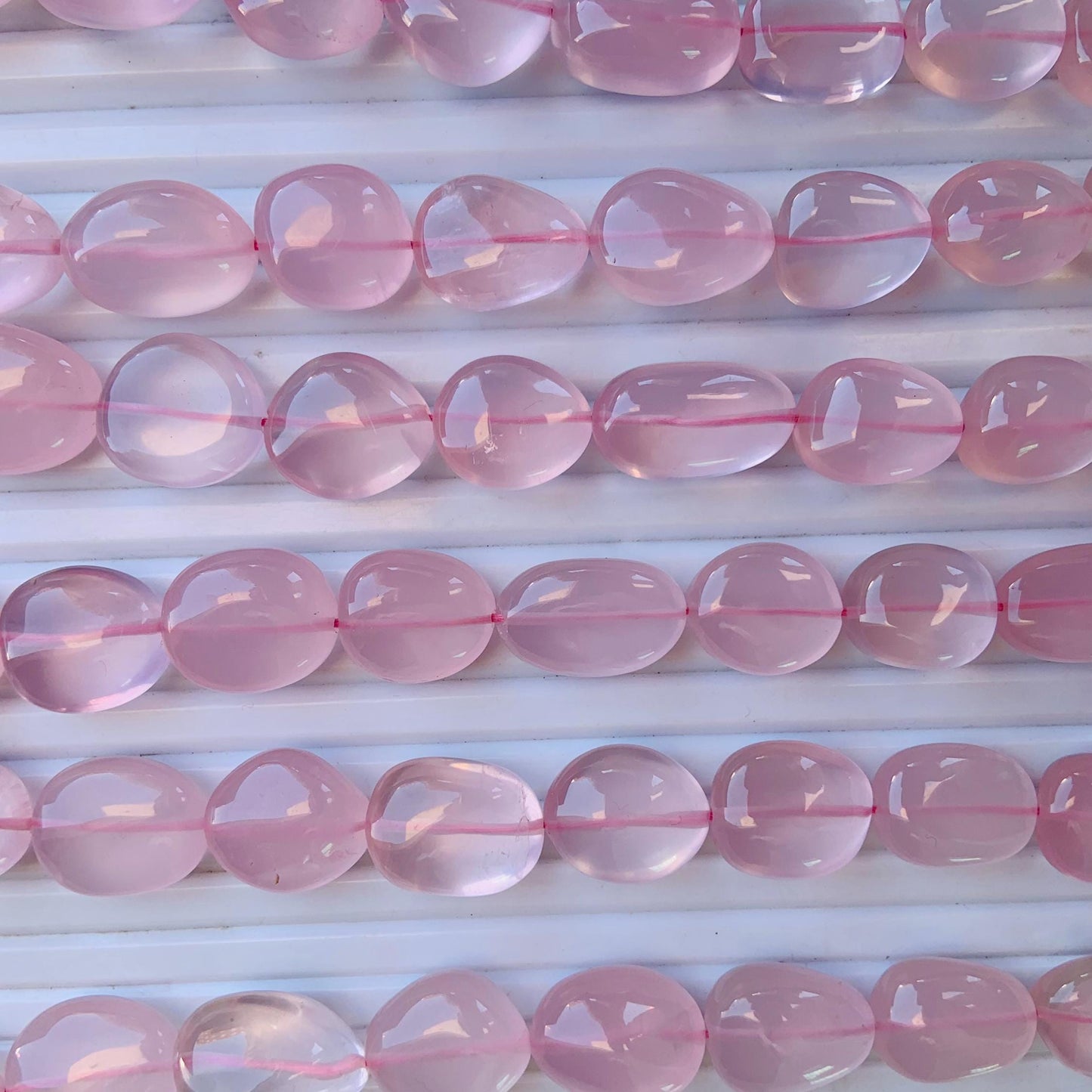Natural Rose Quartz Smooth Tumble Oval Shape Gemstone Necklace Beads Rose Quartz Center Drill  Smooth Uneven Shape Nugget beads Briolette