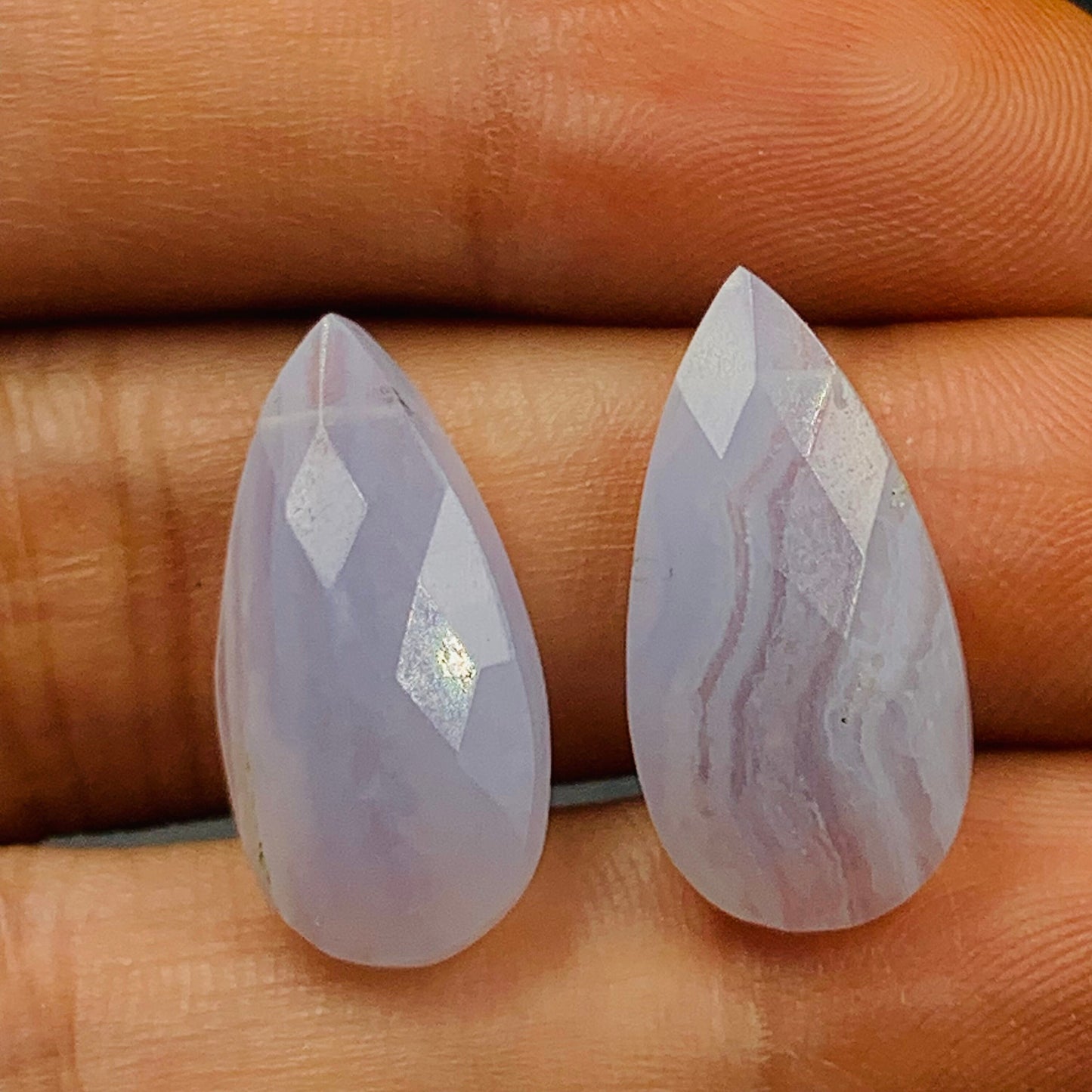 1 Pair Natural Blue Lace Agate Faceted Pear Shape Gemstone, Size 10x20mm,10x25mm Matching Pair Briolette, Earring Making SKU-BBI1047