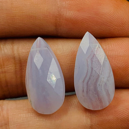 1 Pair Natural Blue Lace Agate Faceted Pear Shape Gemstone, Size 10x20mm,10x25mm Matching Pair Briolette, Earring Making SKU-BBI1047
