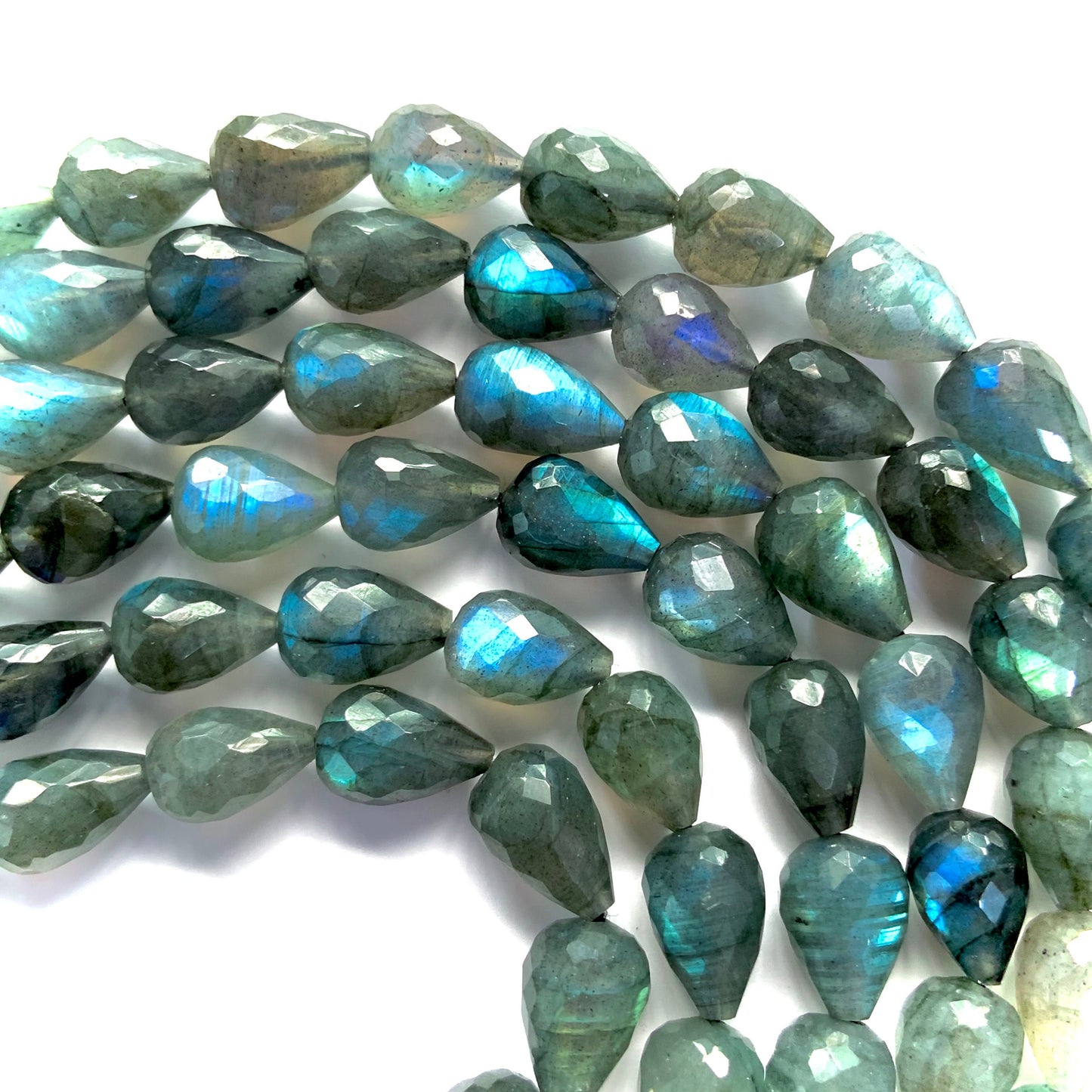Natural Labradorite Cut Drop Beads - Blue Flash Faceted Gemstone Strand 16 "