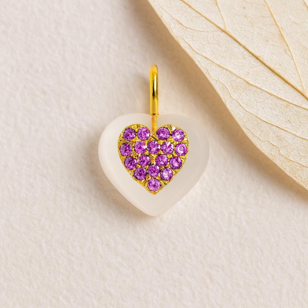 Gold Heart Pendant with Pink CZ Stone Frosted Crystal Heart Charm Necklace for Her