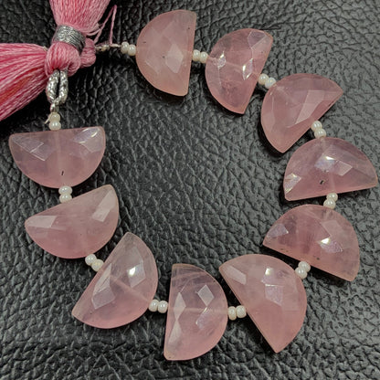 10 pcs Natural Rose Quartz straight drill D shape (half moon ) briolette faceted Quartz Gemstone size 10X16mm handmade gemstone for jewelry