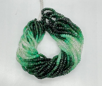 Natural Shaded Emerald Sapphire Faceted Rondelle Beads | 3.5–4.5mm | 16 Inch Strand