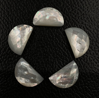 Natural Mother Of Pearl Gemstone Beads, Faceted Half Moon "D Shape Beads, Carving Gemstone, Size 11x16 mm, Loose Beads For Jewelry making