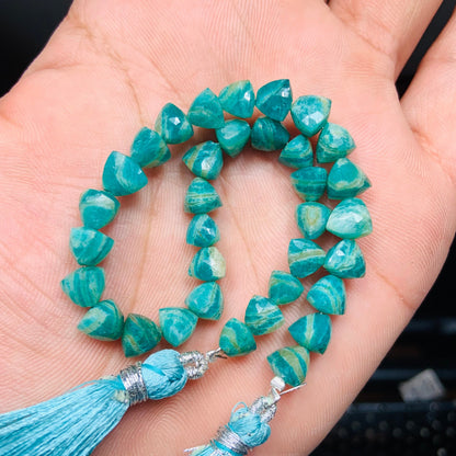 Natural Amazonite Faceted Briolette Trillion Shape gemstone beads, Straight Drilled, 8 Inches Strand, Size 6mm BBI948