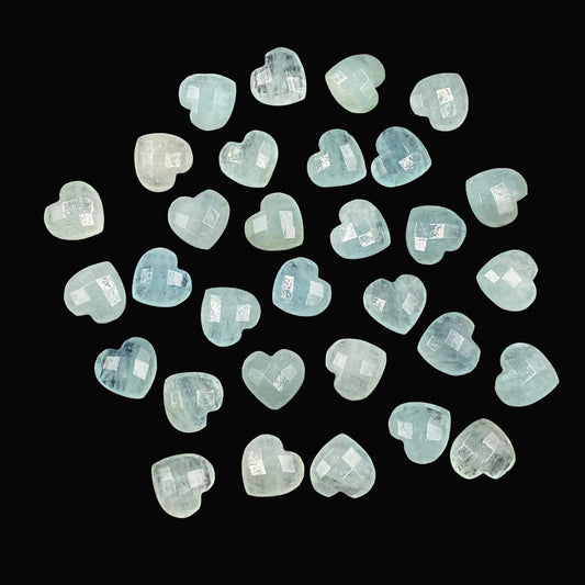 Natural Aquamarine Faceted Carved Heart Shape Loose Gemstone Beads , Carved Heart Shape Gemstone Briolette , Gemstone Heart Beads BBI322