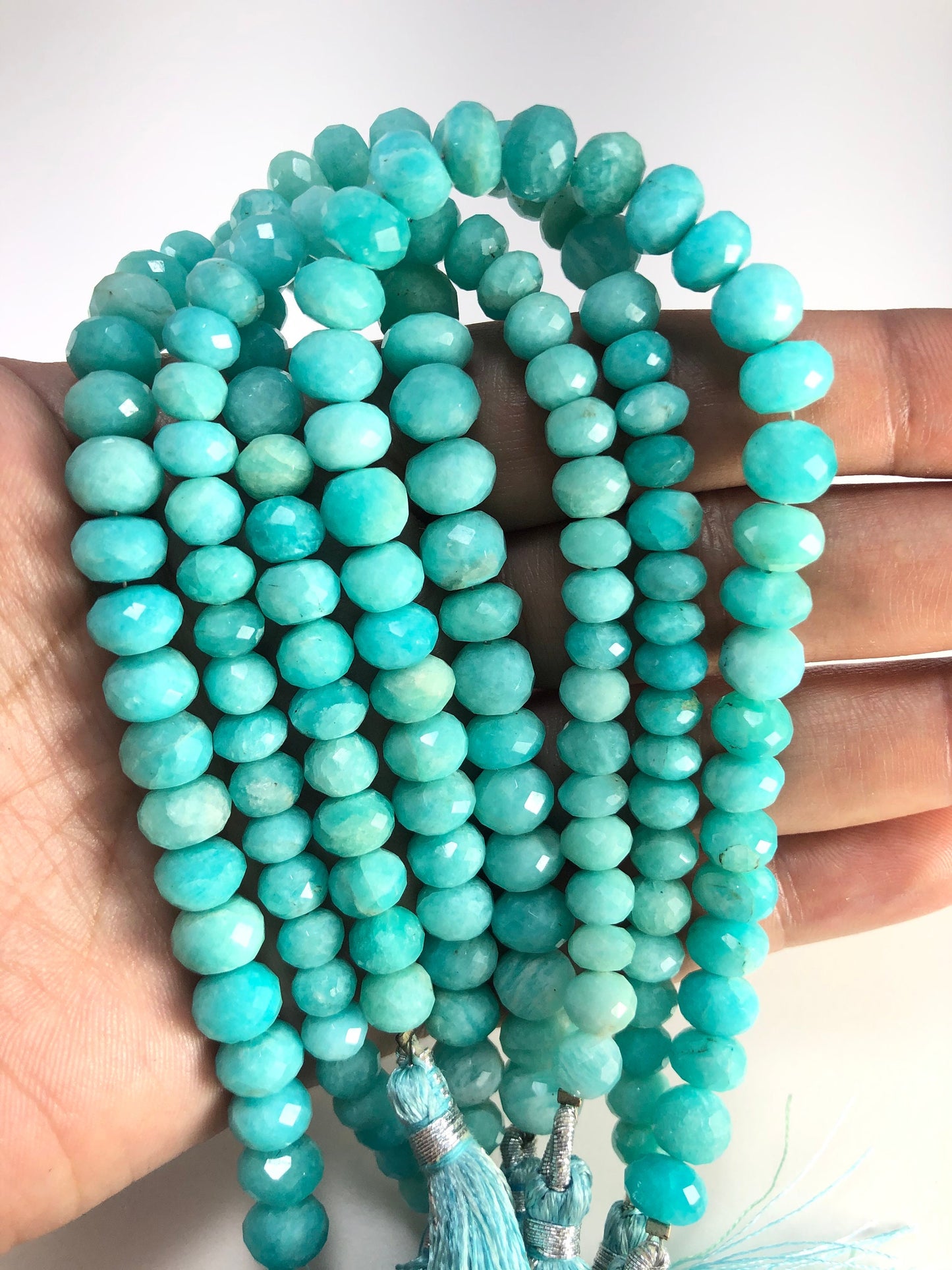 7mm-8mm Blue Amazonite Gemstone, Natural Rondelle Beaded Necklace Gift For Her, Faceted Amazonite Gemstone Necklace