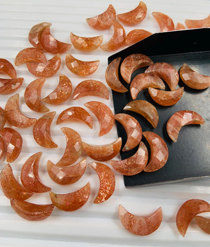 2 Pieces Natural Orange Sunstone Faceted Moon Shape Gemstone, carving Moon Gemstone, Size 7x16mm, Jewelry Making,