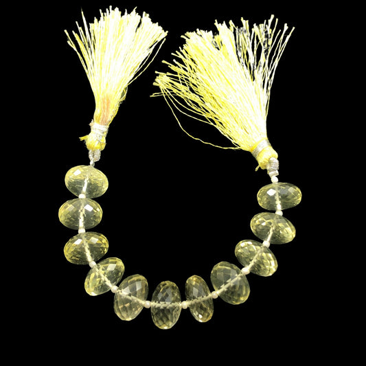 Natural Lemon Quartz Rondelles shape Briolette Beads | 13mm Natural lemon Semi Precious Gemstone Faceted rondelles shape for Jewelry BBI700