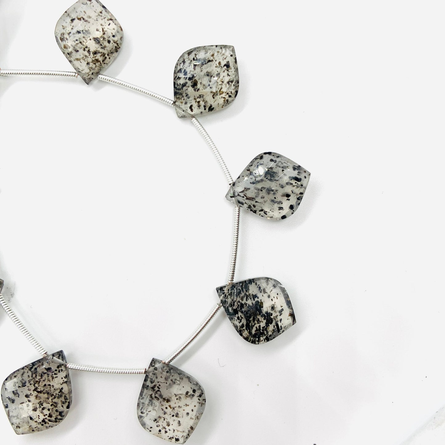 10 Pieces Natural Black Dot Quartz  Carved Fancy Cut Shape Gemstone Briolette Side Drill Beads Line | Faceted Gemstone Beads BBI963