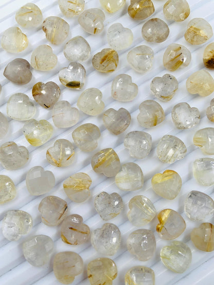 2 Pieces Natural Golden Rutile Faceted Heart Shape Gemstone, Size 10mm, Hand Carved Heart Briolette, Jewelry Making Beads, SKU - BBI318
