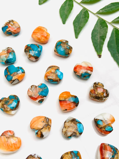 Natural Spiny Oyster Copper Turquoise Hand Carved Heart Shape Loose Gemstone Beads , Carved Heart Shape Gemstone Briolette Size 10mm BBI313