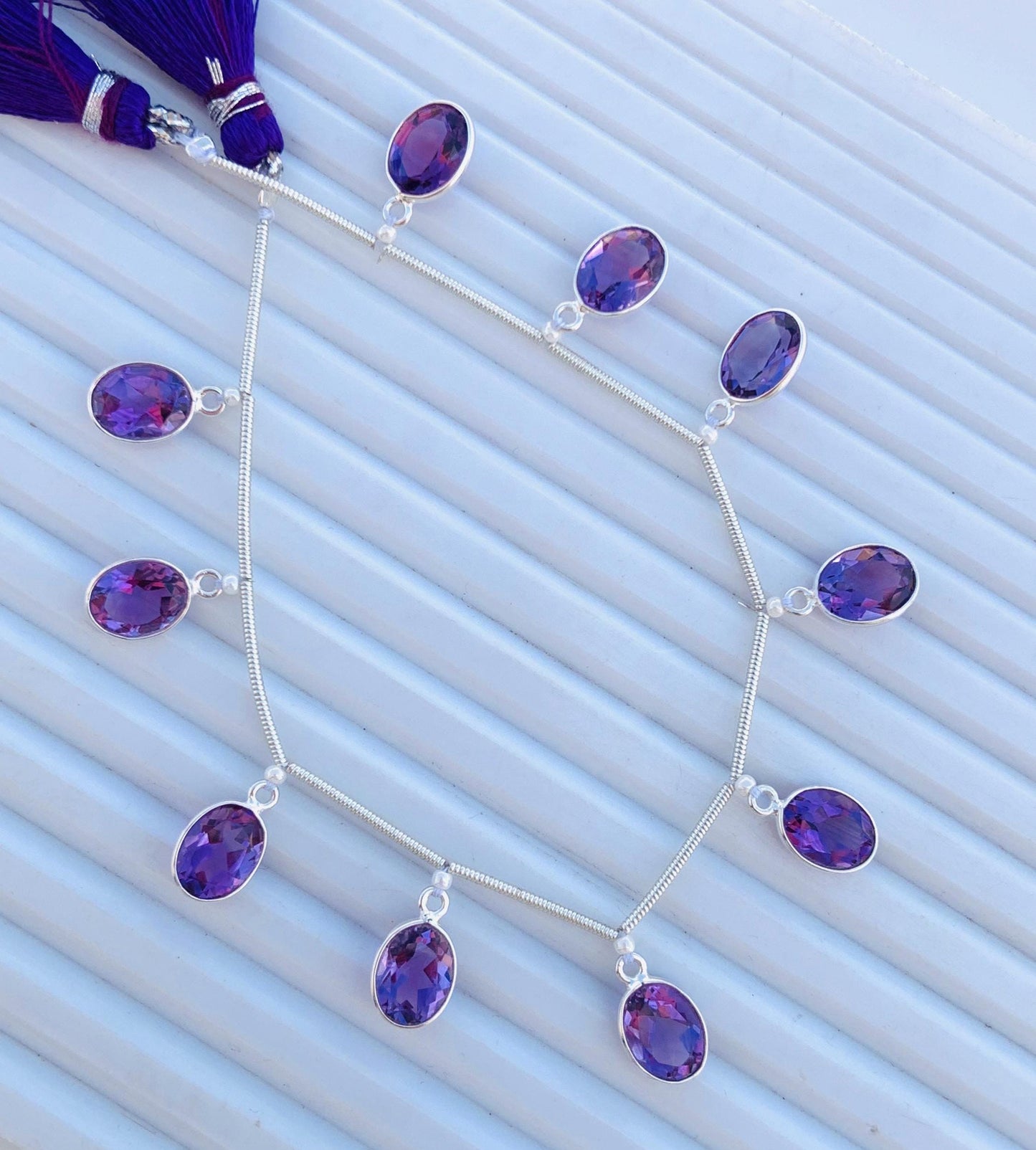 Natural Pink Amethyst Faceted Oval Gemstone Bezel Connector 10 Pcs