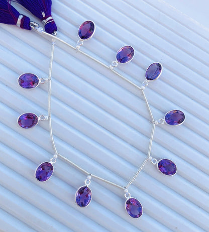 Natural Pink Amethyst Faceted Oval Gemstone Bezel Connector 10 Pcs