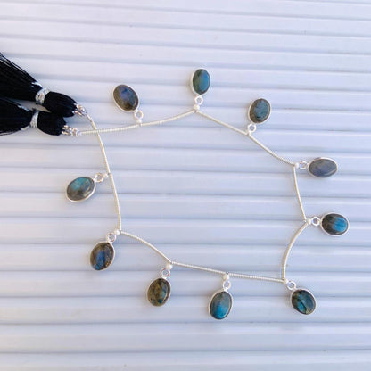 Natural Labradorite Oval Bezel Connector - 925 Silver Jewelry Finding