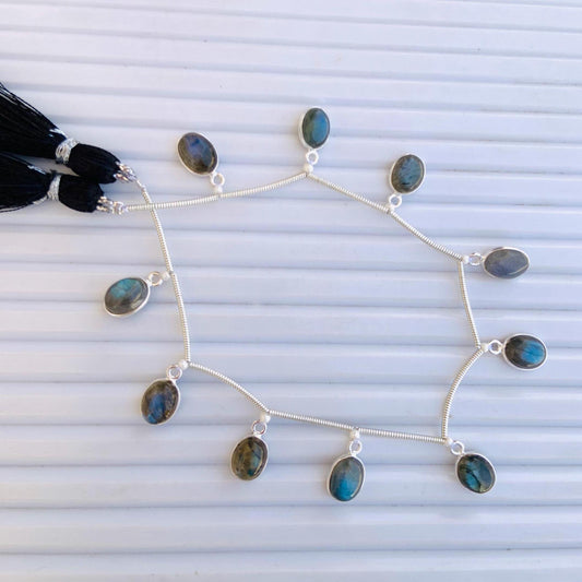 Natural Labradorite Oval Bezel Connector - 925 Silver Jewelry Finding