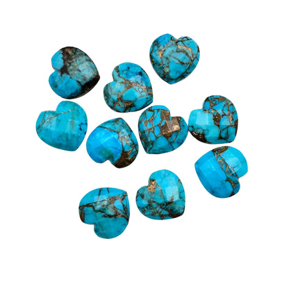 2 Pieces Copper Turquoise Faceted Heart Shape Gemstone, Size 10mm, Hand Carved Briolette, Loose Gemstone For Jewelry Making , SKU-BBI312