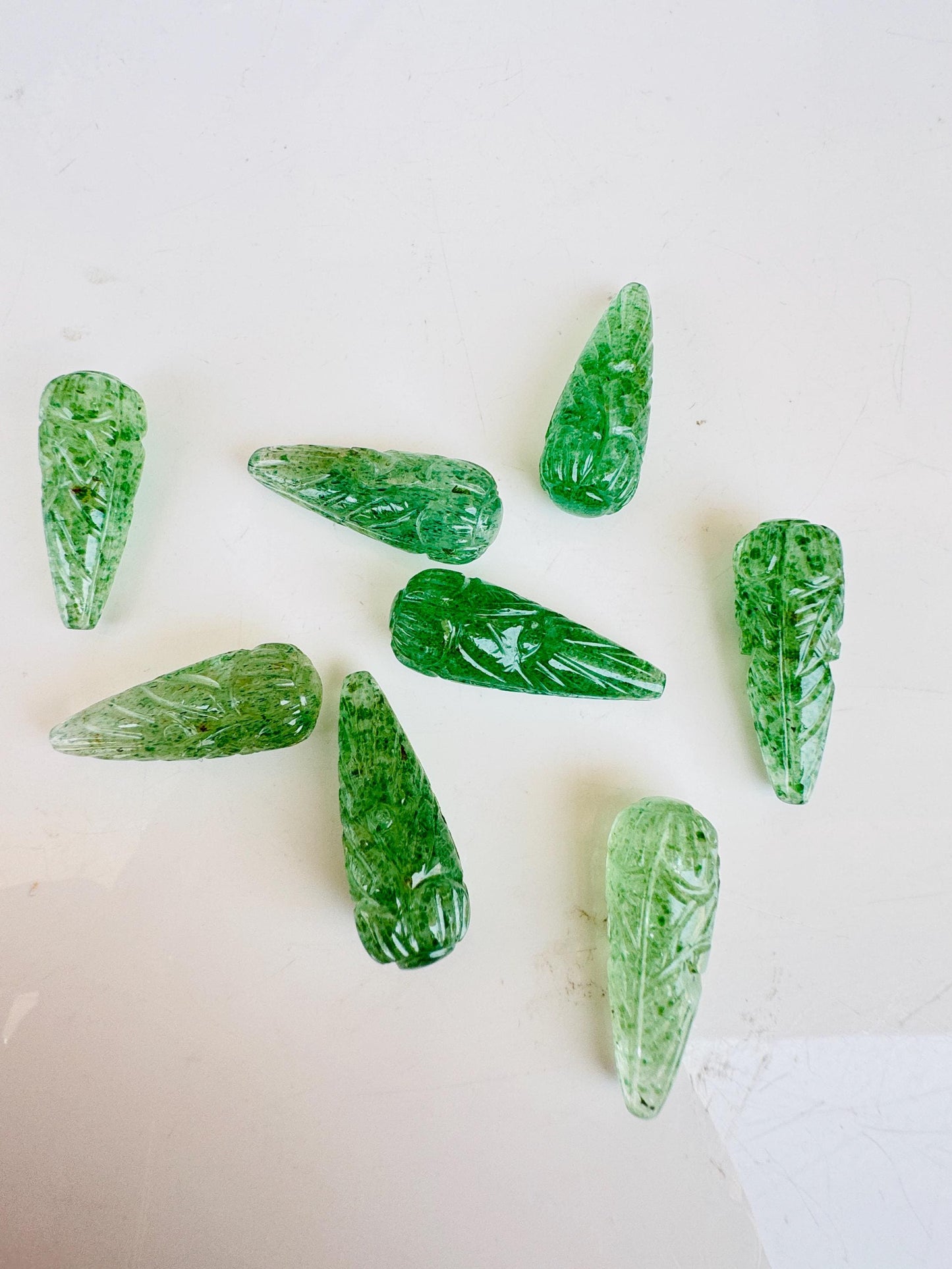 1 Pair Natural Green Strawberry Hand Carved Drop Shape Briolette Beads, Handmade Matching Pair beads, Earring Making Gemstone Size - 9x26mm