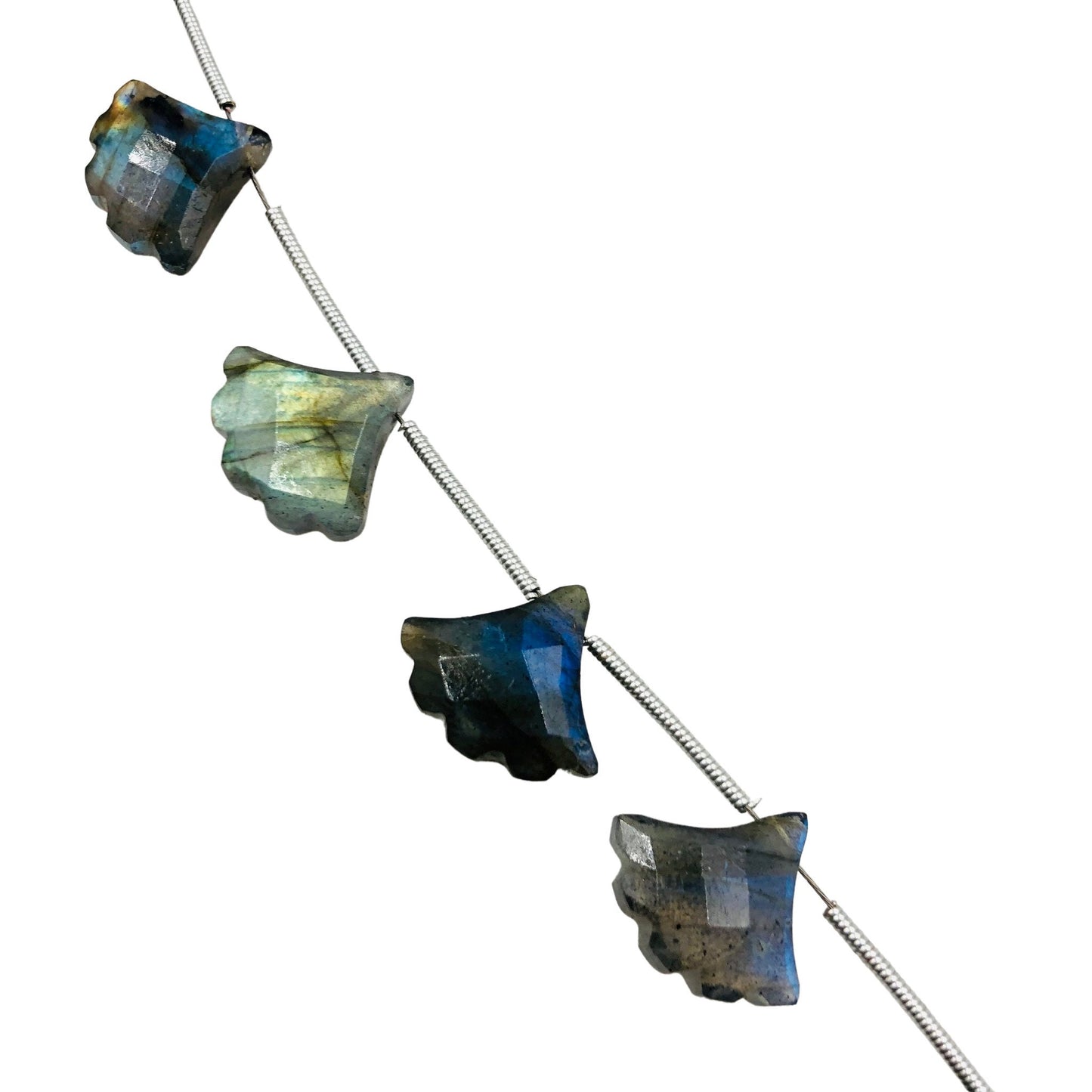 Natural Labradorite Tree Beads – Blue Flash Carved Side Drill Gemstone Briolette 10 Pcs for Jewelry Making