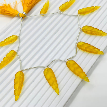 Yellow Onyx Leaf Briolette Beads 30x10x4mm – Carved Gemstones