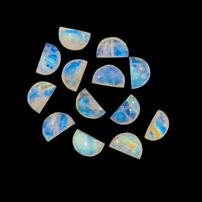 Natural White Rainbow Gemstone Beads, Faceted Half Moon "D Shape Beads, Carving Gemstone, Size 10x16 mm, Loose Beads For Jewelry, SKU-BBI207