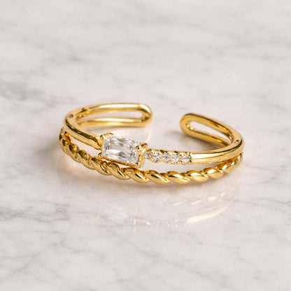 Moissanite CZ Statement Band Ring in 925 Silver Gold Plated
