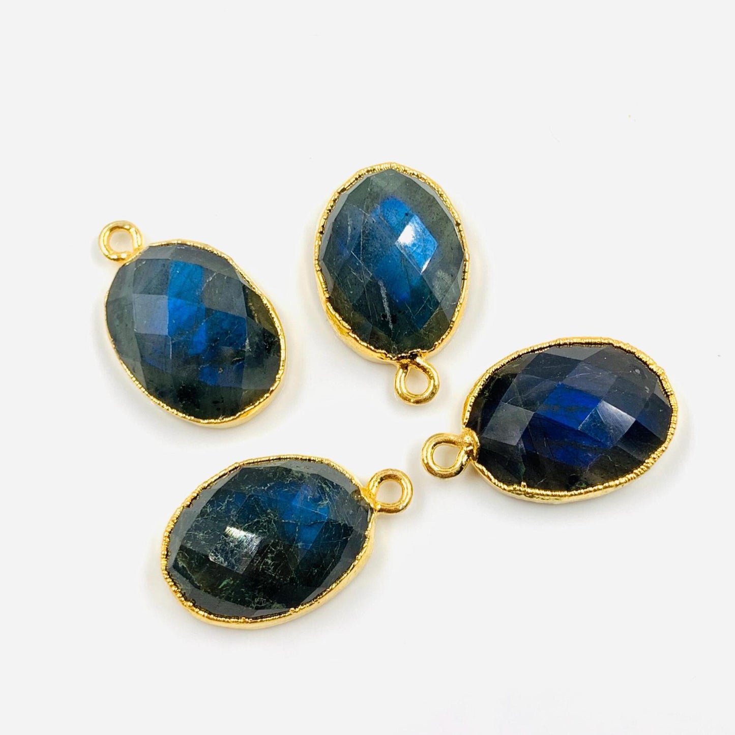 4 Pieces Natural Blue flashy Labradorite Faceted Oval Shape Gemstone Gold Bezel Connector Jewelry Making Size 12x16mm Connectors for pendent