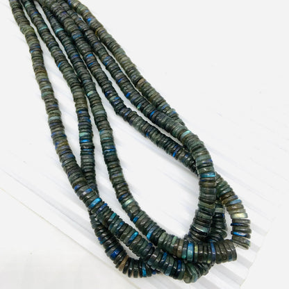 Natural Labradorite Heishi Tyre Beads – Smooth Blue Flash Gemstone 16 Inch