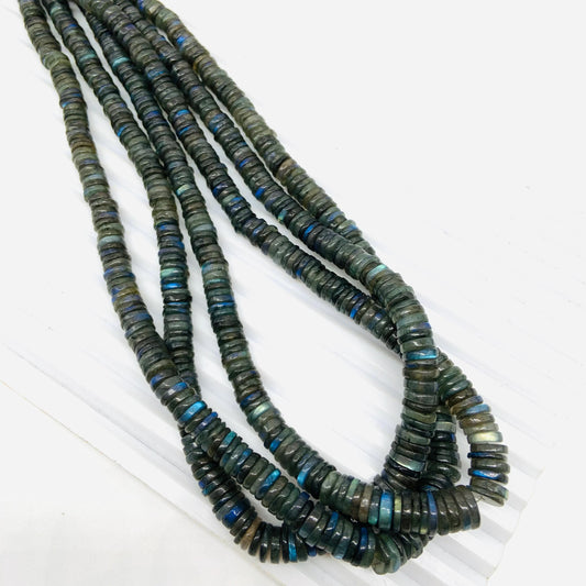 Natural Labradorite Heishi Tyre Beads – Smooth Blue Flash Gemstone 16 Inch