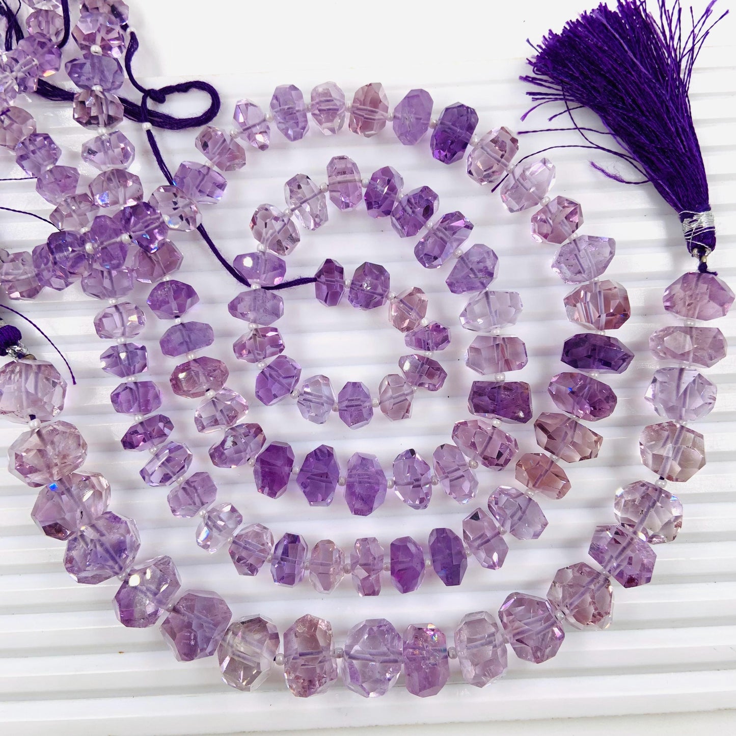 Natural Pink Amethyst Faceted Tumble Cubes Gemstone Beads 8" Strand