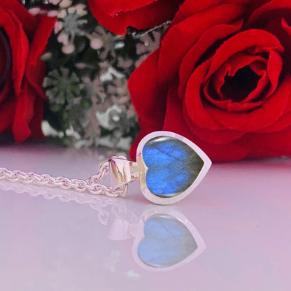 Dainty Labradorite Heart 925 Sterling Silver Necklace - BeadsBoatInc
