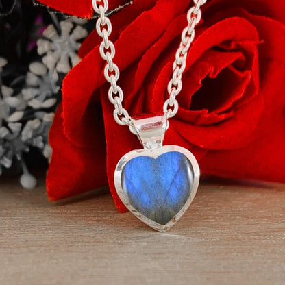 Dainty Labradorite Heart 925 Sterling Silver Necklace - BeadsBoatInc