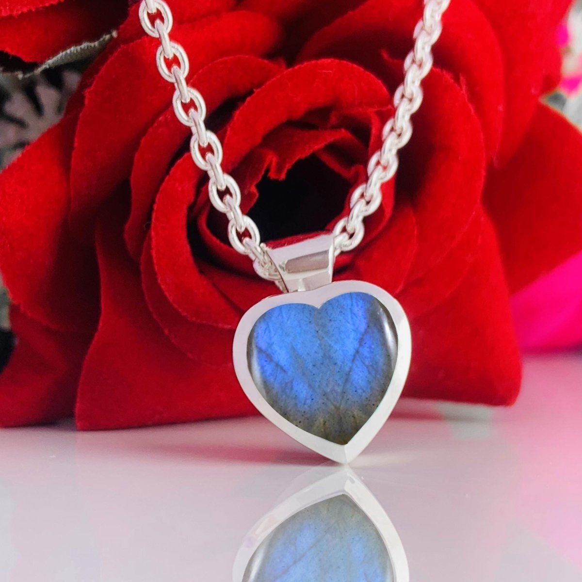Dainty Labradorite Heart 925 Sterling Silver Necklace - BeadsBoatInc