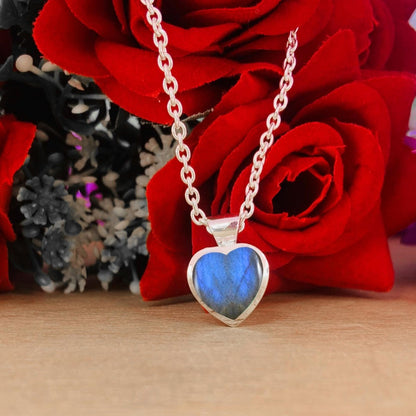 Dainty Labradorite Heart 925 Sterling Silver Necklace - BeadsBoatInc
