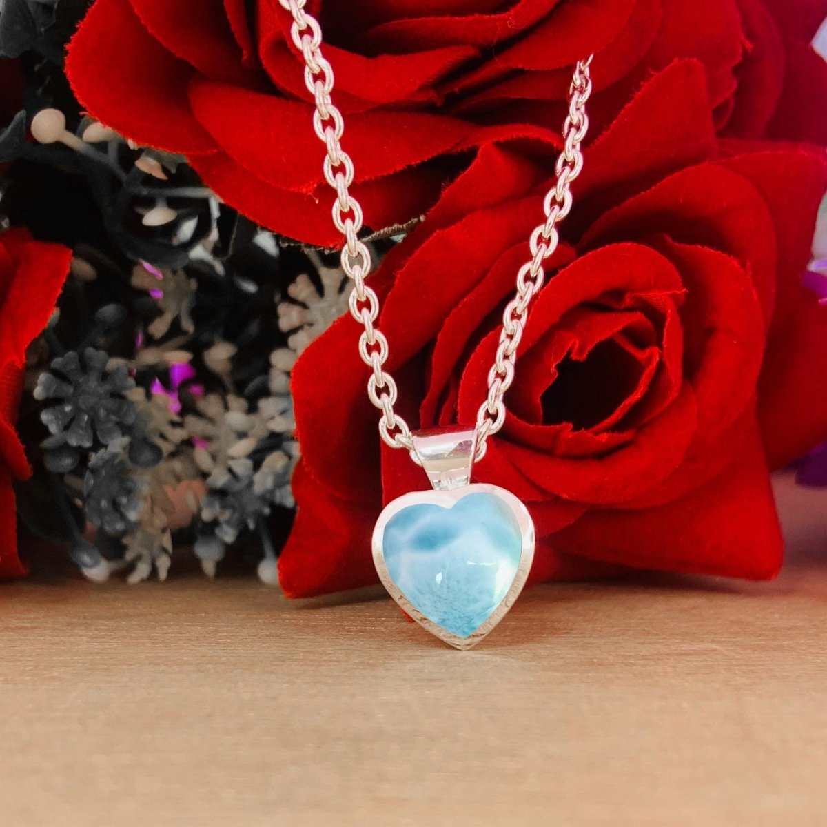 Dainty Larimar Heart Shape 925 Sterling Silver Necklace - BeadsBoatInc