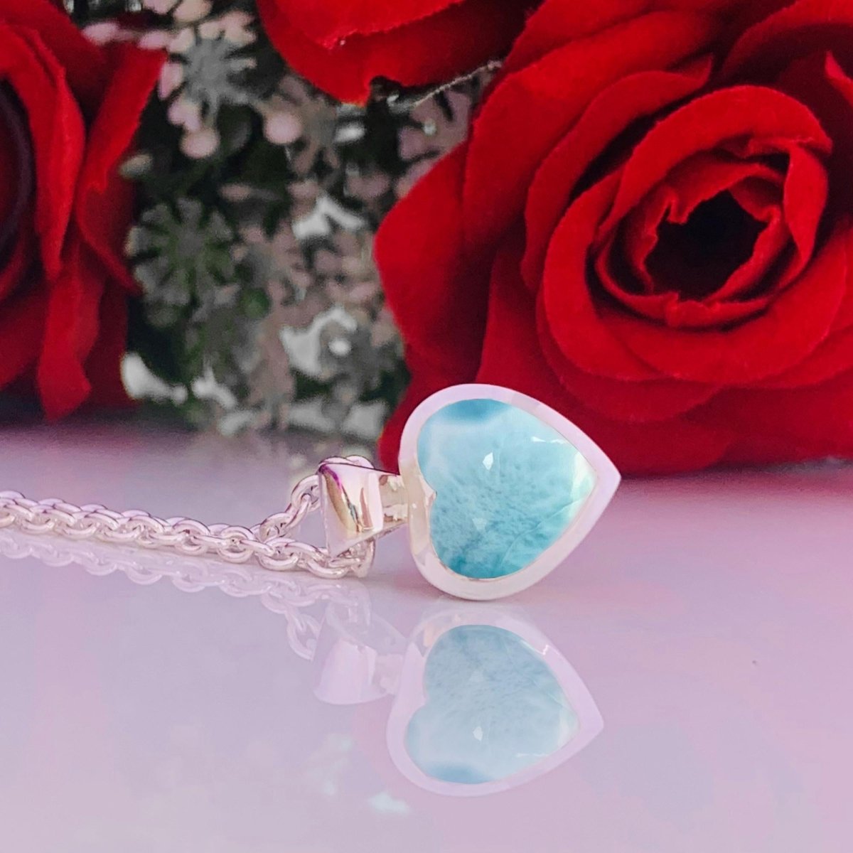 Dainty Larimar Heart Shape 925 Sterling Silver Necklace - BeadsBoatInc