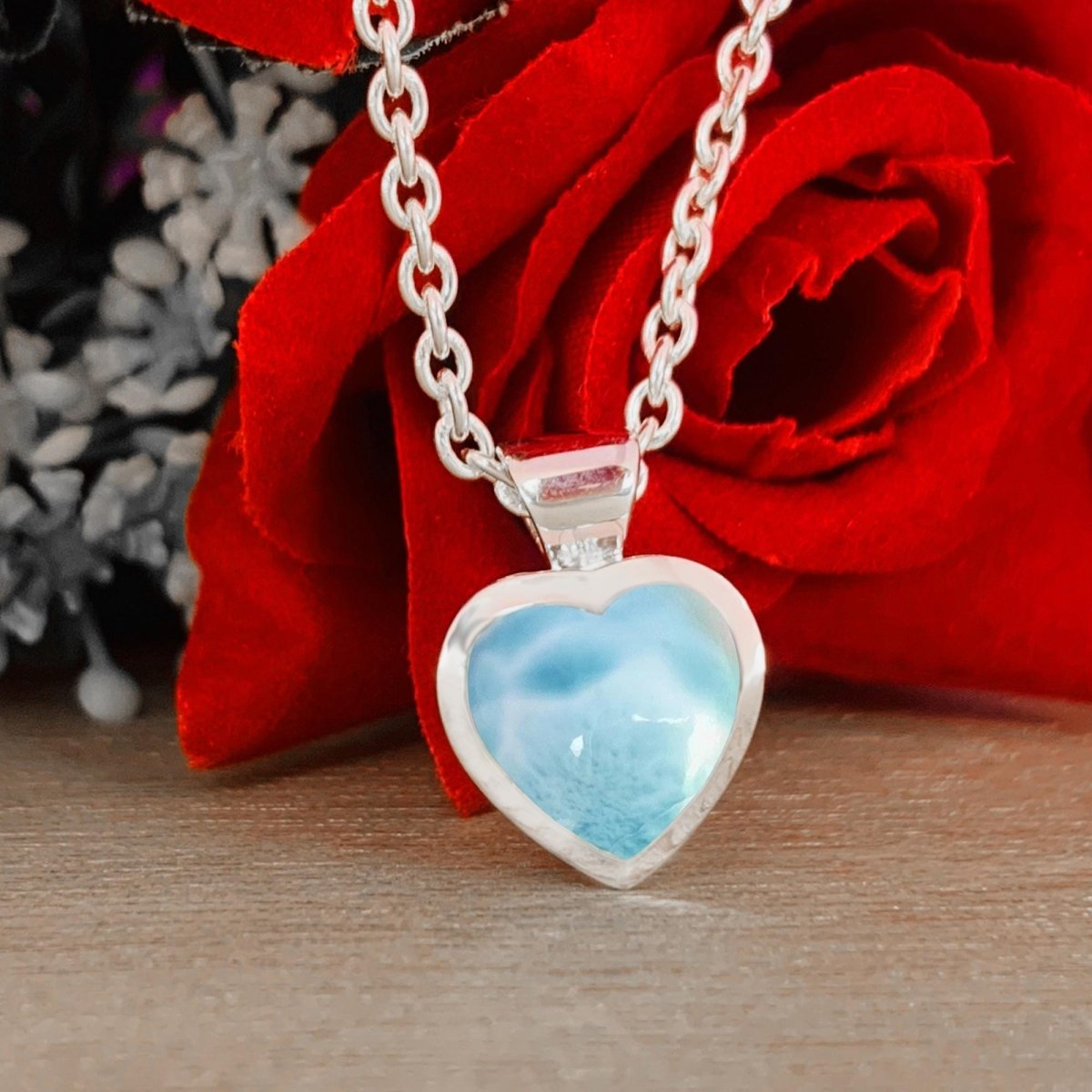 Dainty Larimar Heart Shape 925 Sterling Silver Necklace - BeadsBoatInc