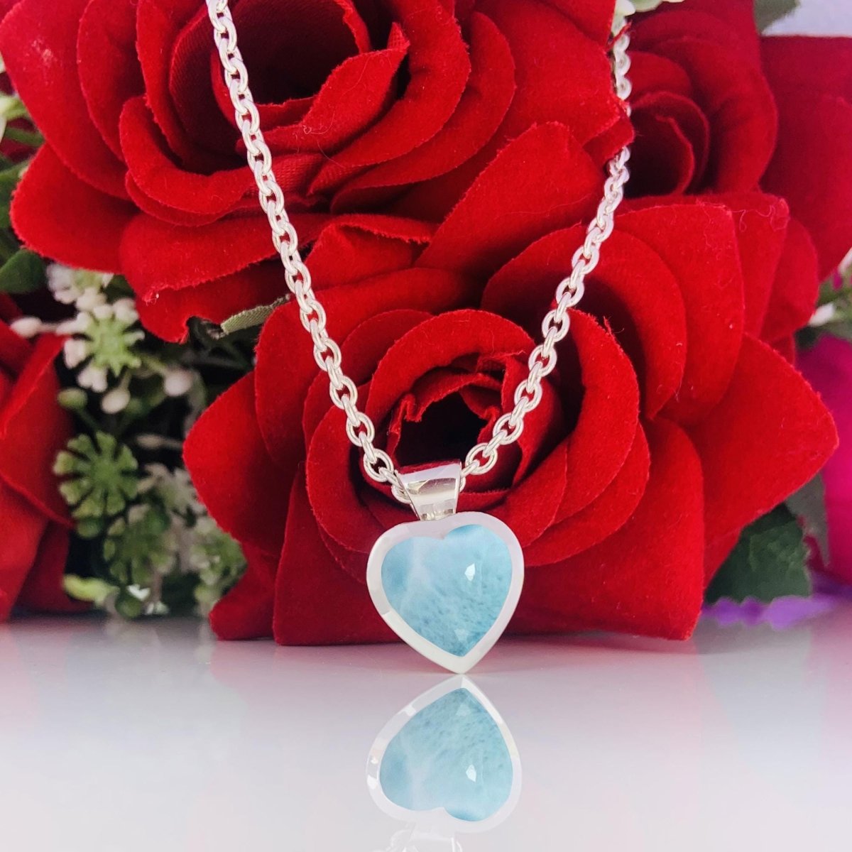Dainty Larimar Heart Shape 925 Sterling Silver Necklace - BeadsBoatInc